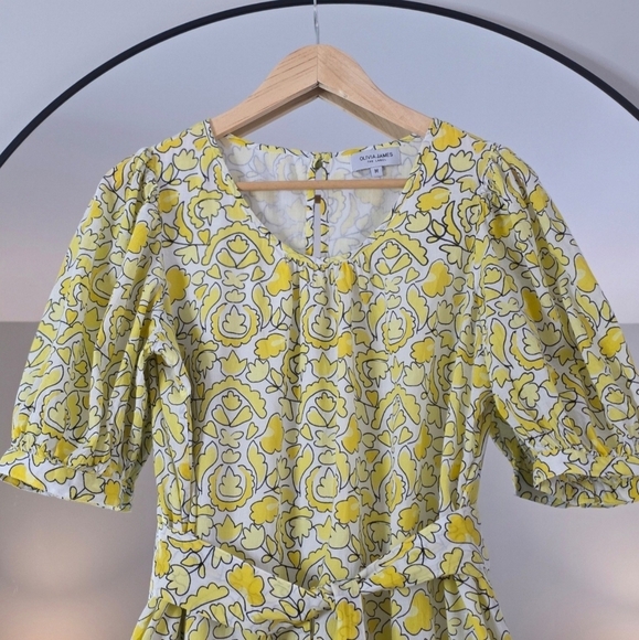 Olivia James The Label Scoop Neck Puff Sleeve Belted Midi Dress, Size Medium - Picture 2 of 10